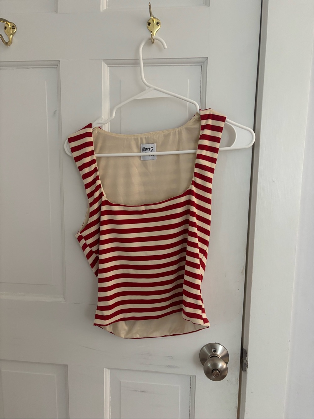 Princess Polly Red & Cream Striped Square Neck Tank